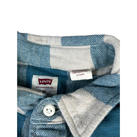 Levi's Flannel Button Up Shirt Teal Plaid Men's XL Soft Cotton Casual Workwear - Picture 3 of 8